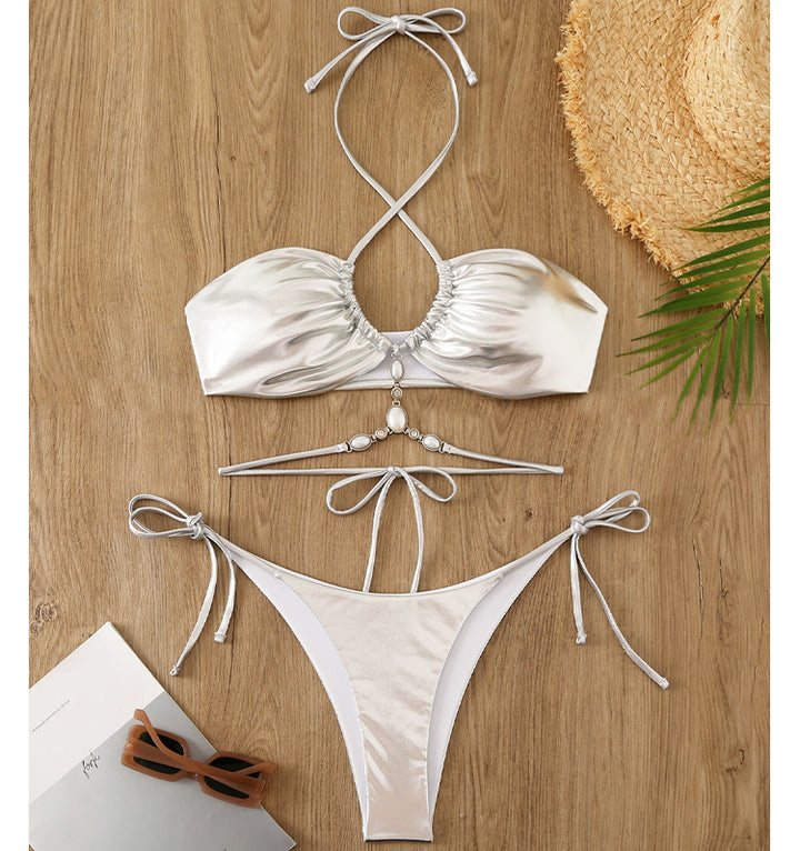 Damen Glänzender Bikini mit Neckholder-Design Echo Archiv
