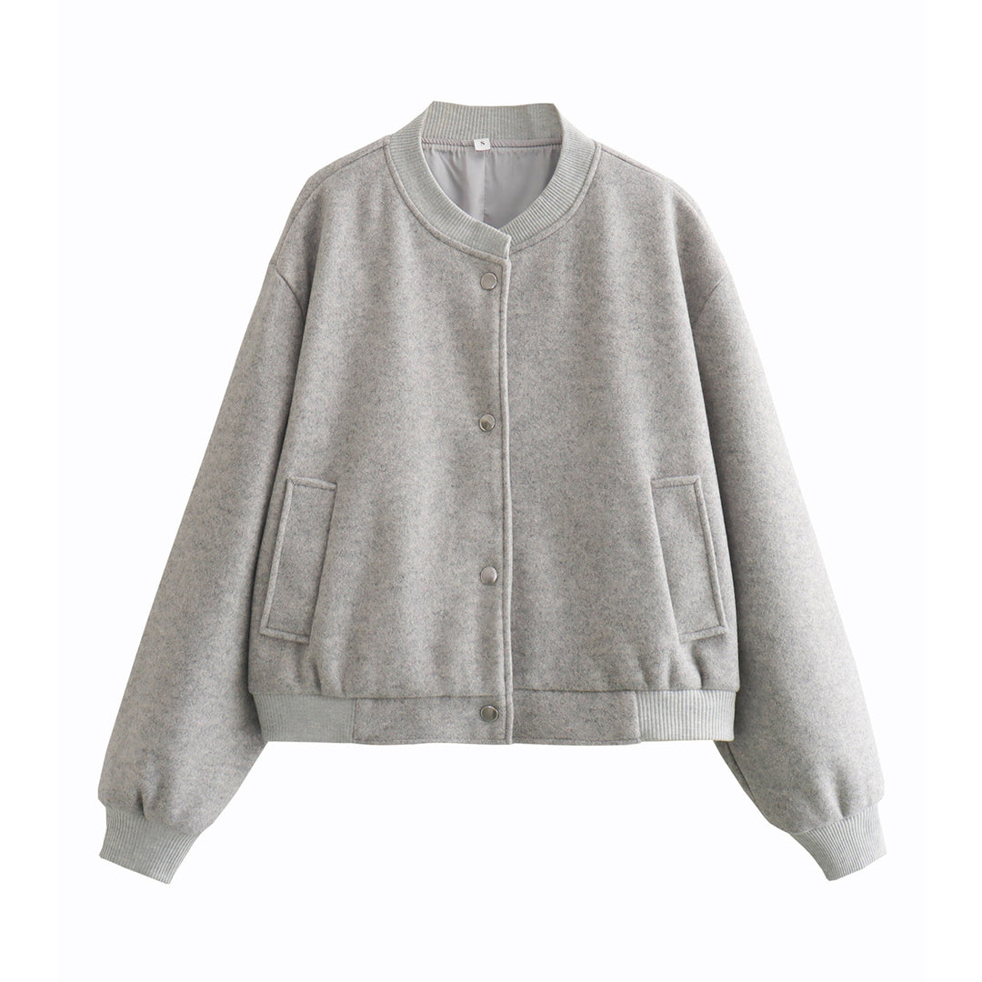 Damen Oversize-Bomberjacke aus Wollmix mit Druckknopfverschluss und geripptem Saum Echo Archiv