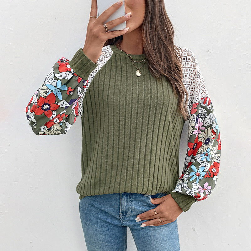 Damen Modischer Pullover mit floralen Ärmeln Echo Archiv