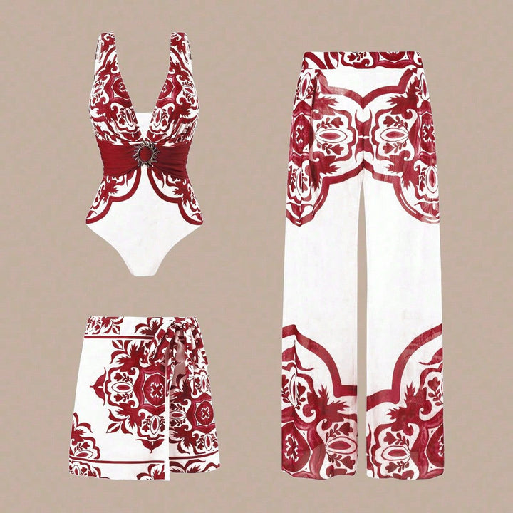 Damen Eleganter Badeanzug mit passendem Strandhosen-Set Echo Archiv