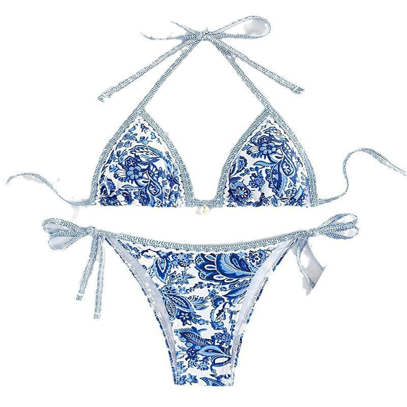Damen Triangel-Bikini-Set mit raffinierten Bindebändern und floralem Muster Echo Archiv