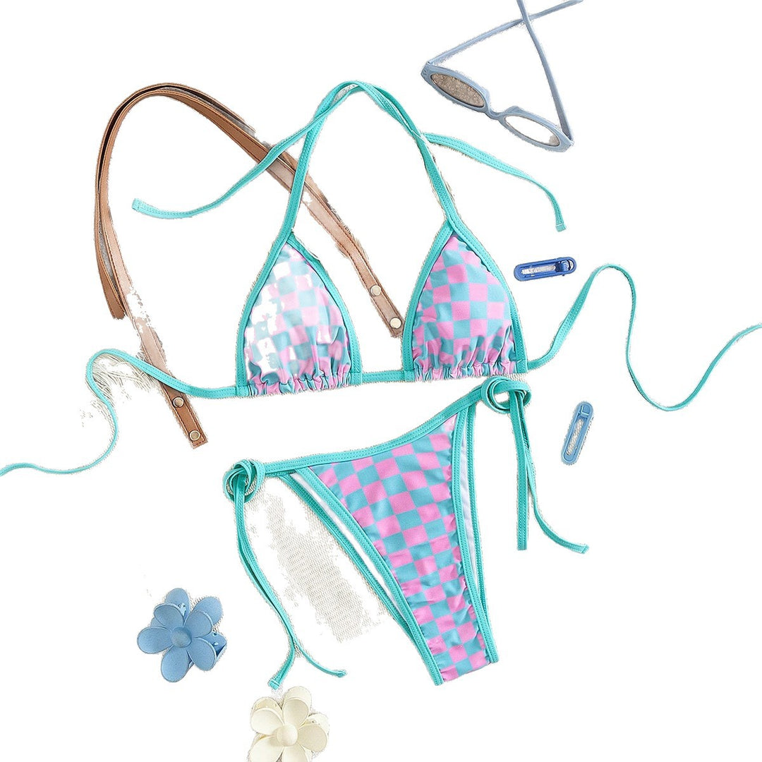 Damen Triangel-Bikini mit Karomuster und raffinierten Bindebändern Echo Archiv