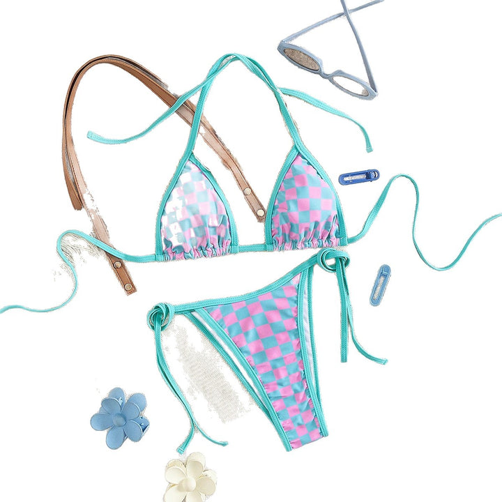 Damen Triangel-Bikini mit Karomuster und raffinierten Bindebändern Echo Archiv