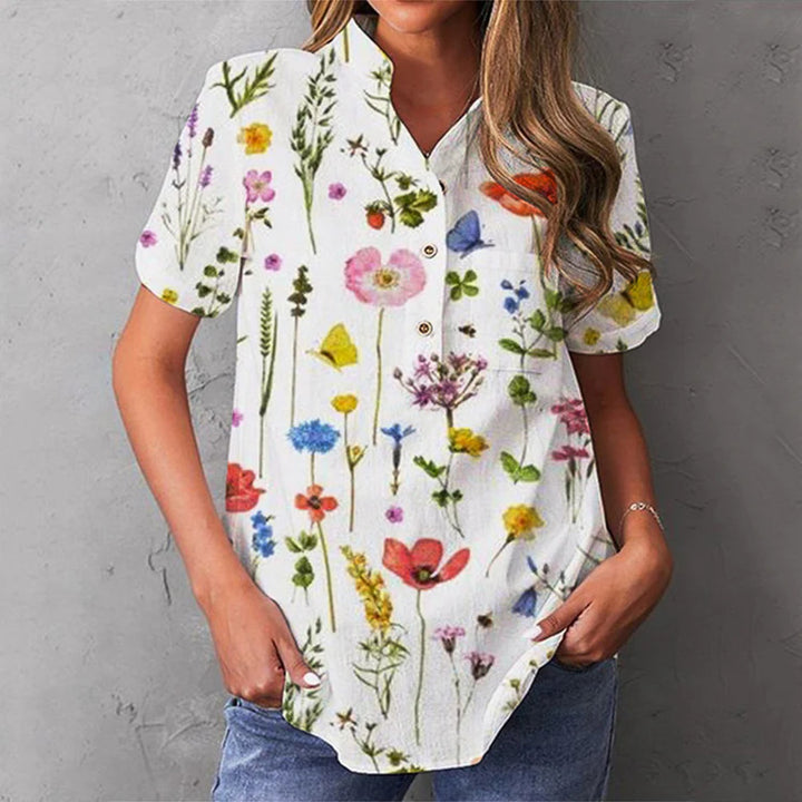 Damen elegante und florale Bluse mit Knopfdetail Echo Archiv