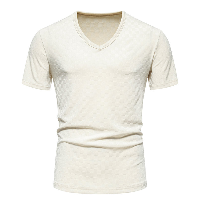 Herren V-Ausschnitt T-Shirt mit strukturiertem Muster Echoarchiv