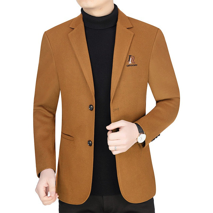 Herren Slim-Fit Wollmix-Sakko mit Revers und Brustlogo – Tianoro