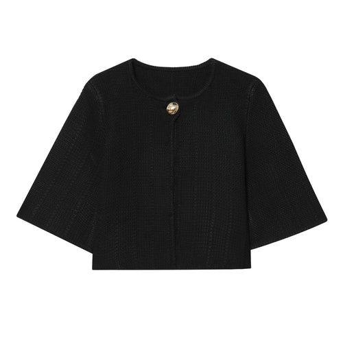 Damen nan kurzes Strick-Cape mit Rundhalsausschnitt und dekorativem Schmuckknopf Echo Archiv