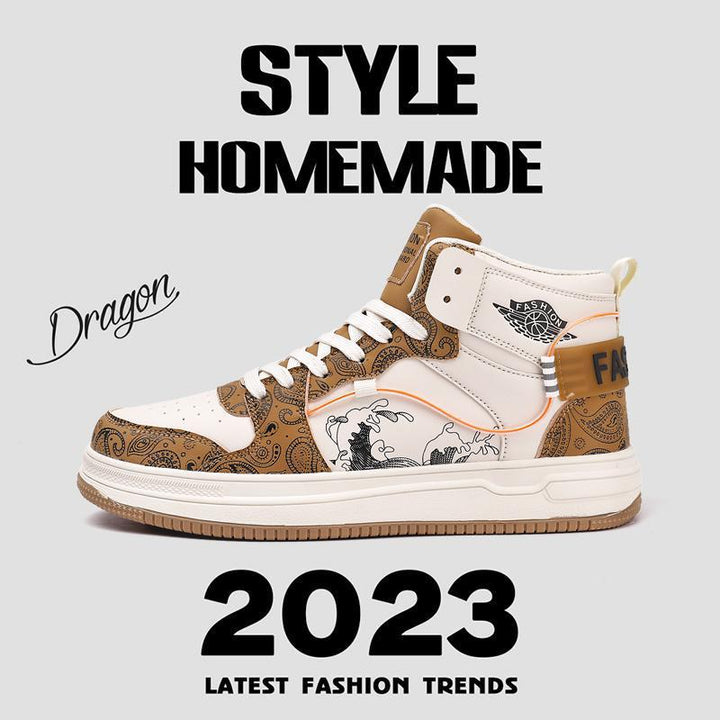 Herren High-Top Sneaker mit Paisley-Print und Drachenapplikation Echoarchiv