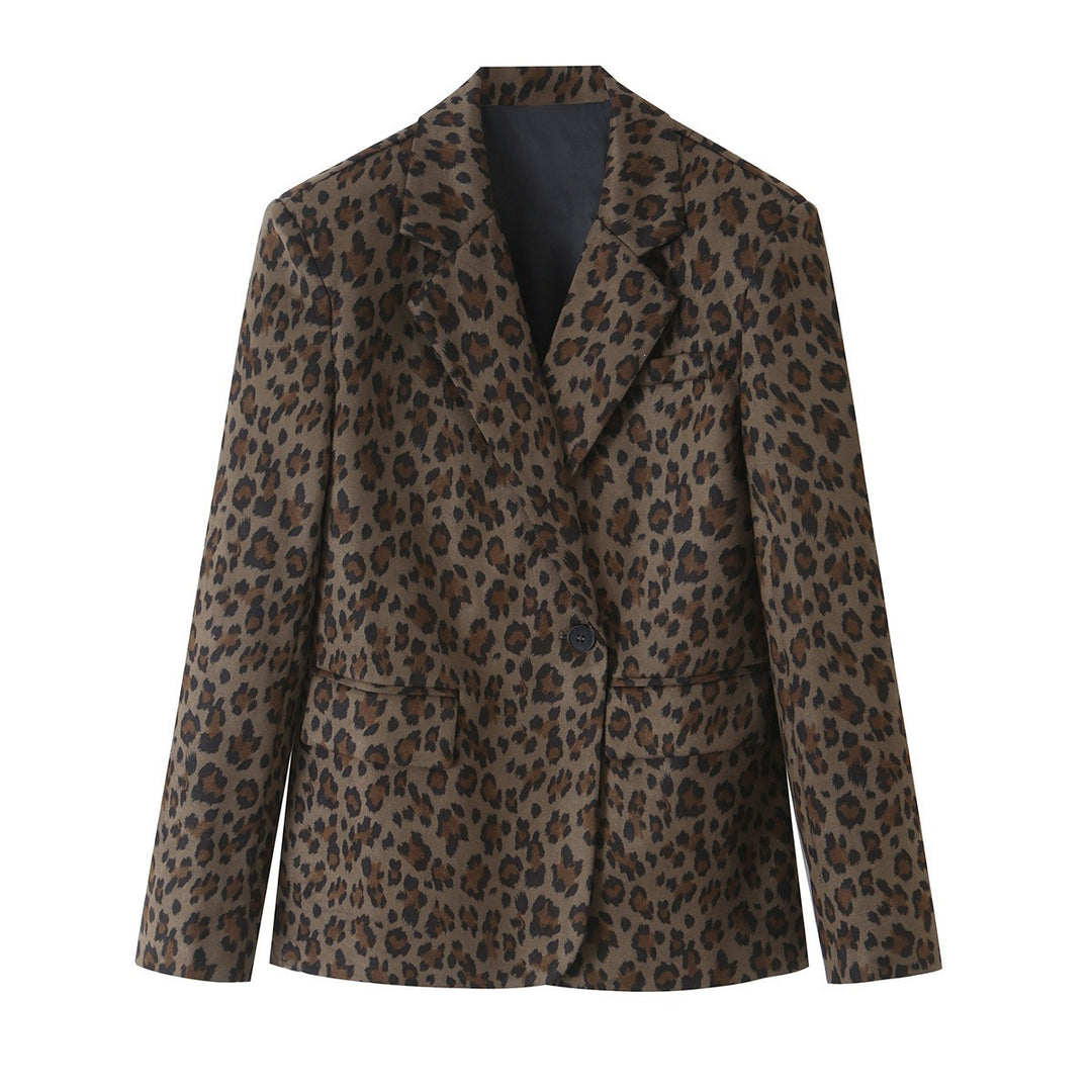 Damen Taillierter Blazer im Leoprint mit Revers und Pattentaschen Echo Archiv