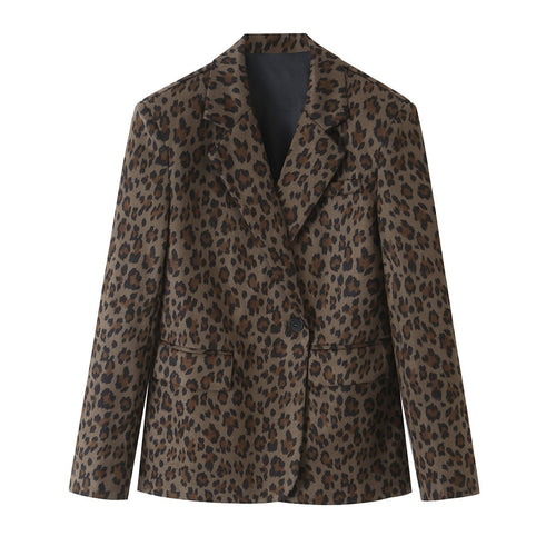 Damen Taillierter Blazer im Leoprint mit Revers und Pattentaschen Echo Archiv