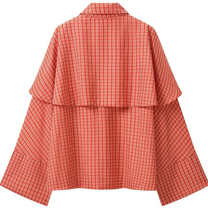 Damen Karierte Cape-Übergangsjacke mit Lagen‑Cape und Schleifenbindung Echo Archiv