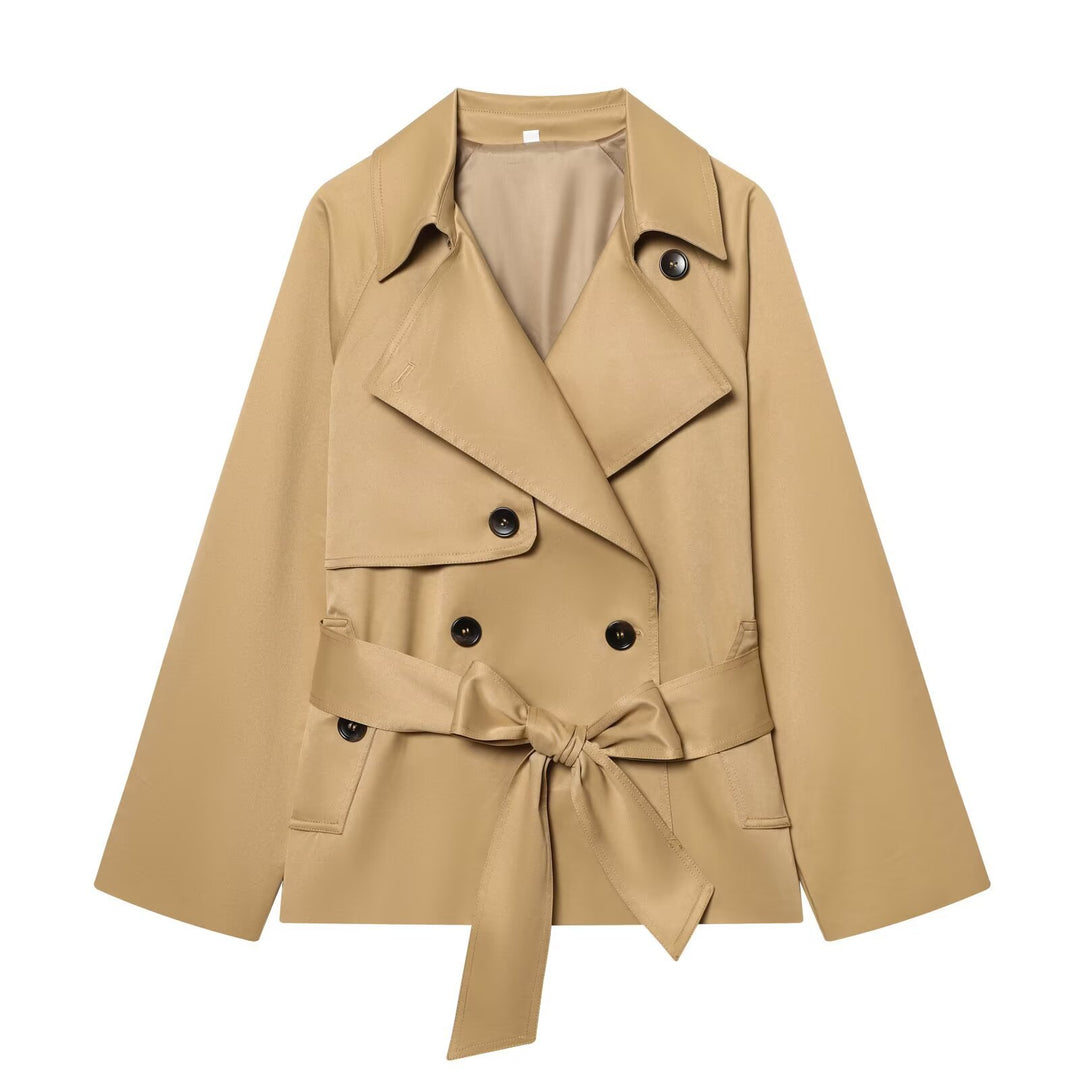 Damen Gekürzte Taillengürtel-Trenchjacke mit breitem Revers und Pattentaschen Echo Archiv