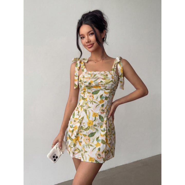 Damen Minikleid mit ärmellosen Bindeschultern und floralem Design Echo Archiv