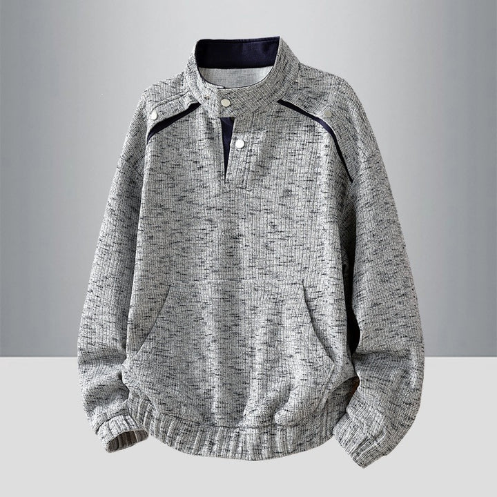 Herren Oversize Struktur-Halbzip-Strickpullover mit Stehkragen, Druckknopfblende & Kängurutasche Echoarchiv