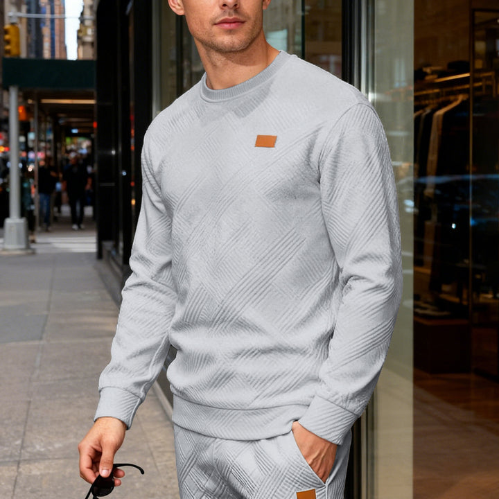 Herren nan strukturierter Baumwollstrickpullover mit Rautenstruktur, Rundhalsausschnitt und elastischen Bündchen Echo Archiv