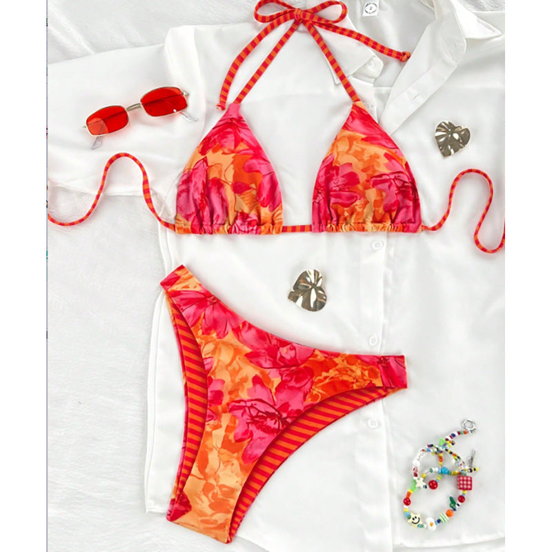 Damen Triangel-Bikini mit gewagtem Blütenmuster und verstellbaren Trägern Echo Archiv