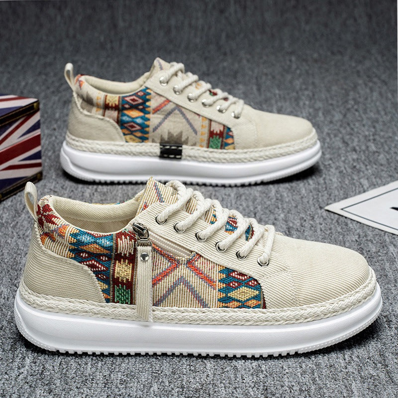 Damen espadrille-inspirierte Plateau-Sneaker mit gewebten Ethno-Einsätzen, seitlichem Reißverschluss und gedämpfter Leichtsohle Echo Archiv