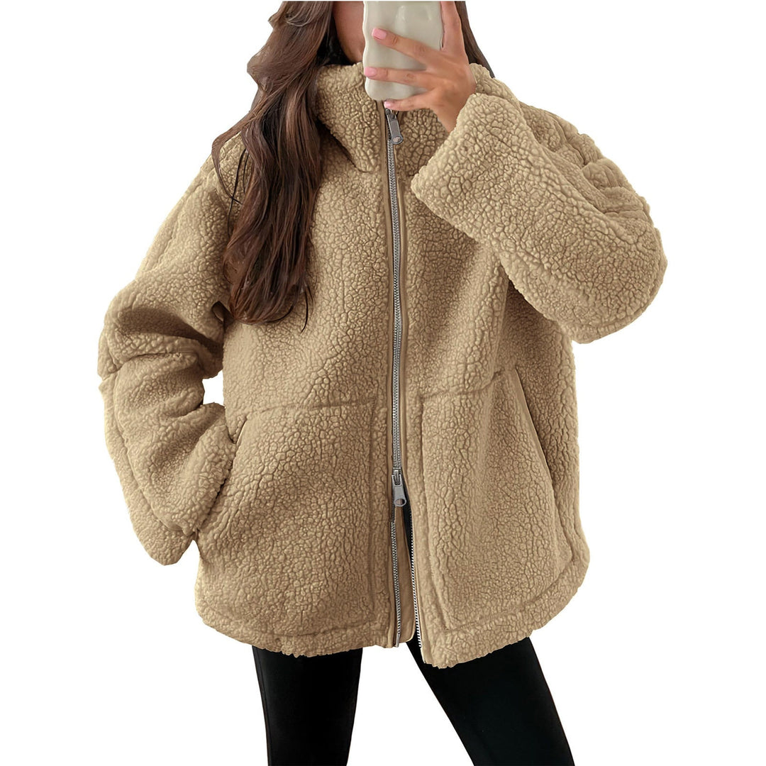 Damen Kuschelige Teddy-Jacke mit Reißverschluss Echoarchiv