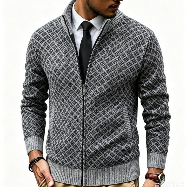 Herren Strukturierte Strickjacke mit Stehkragen und Diamant-Jacquard Echo Archiv