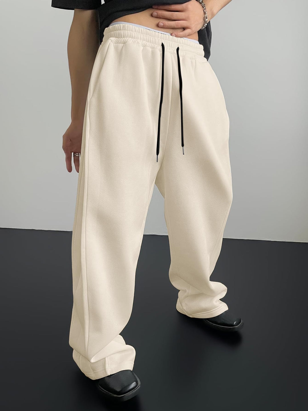 Damen weite High-Waist Palazzo-Jogginghose mit Kordelzug und Bügelfalte – Avélisse