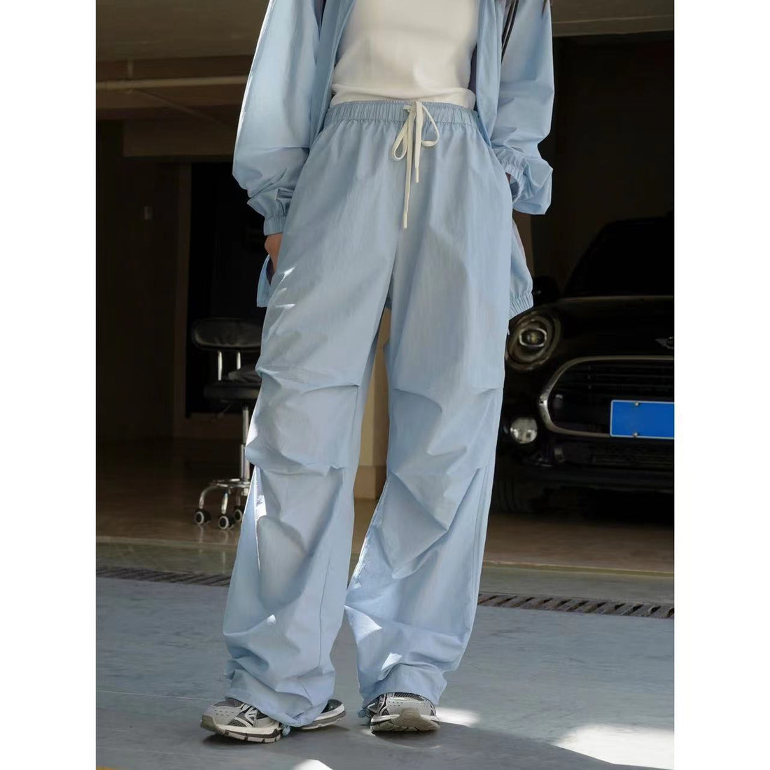 Damen Weite Nylon-Loungehose mit Tunnelzug und elastischem Bund Echoarchiv