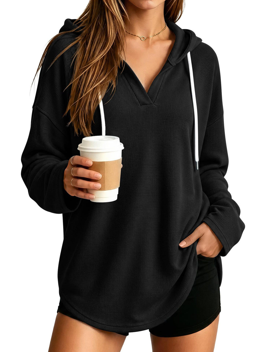 Damen Lässiger Kapuzenpullover mit Waffelstruktur Echo Archiv