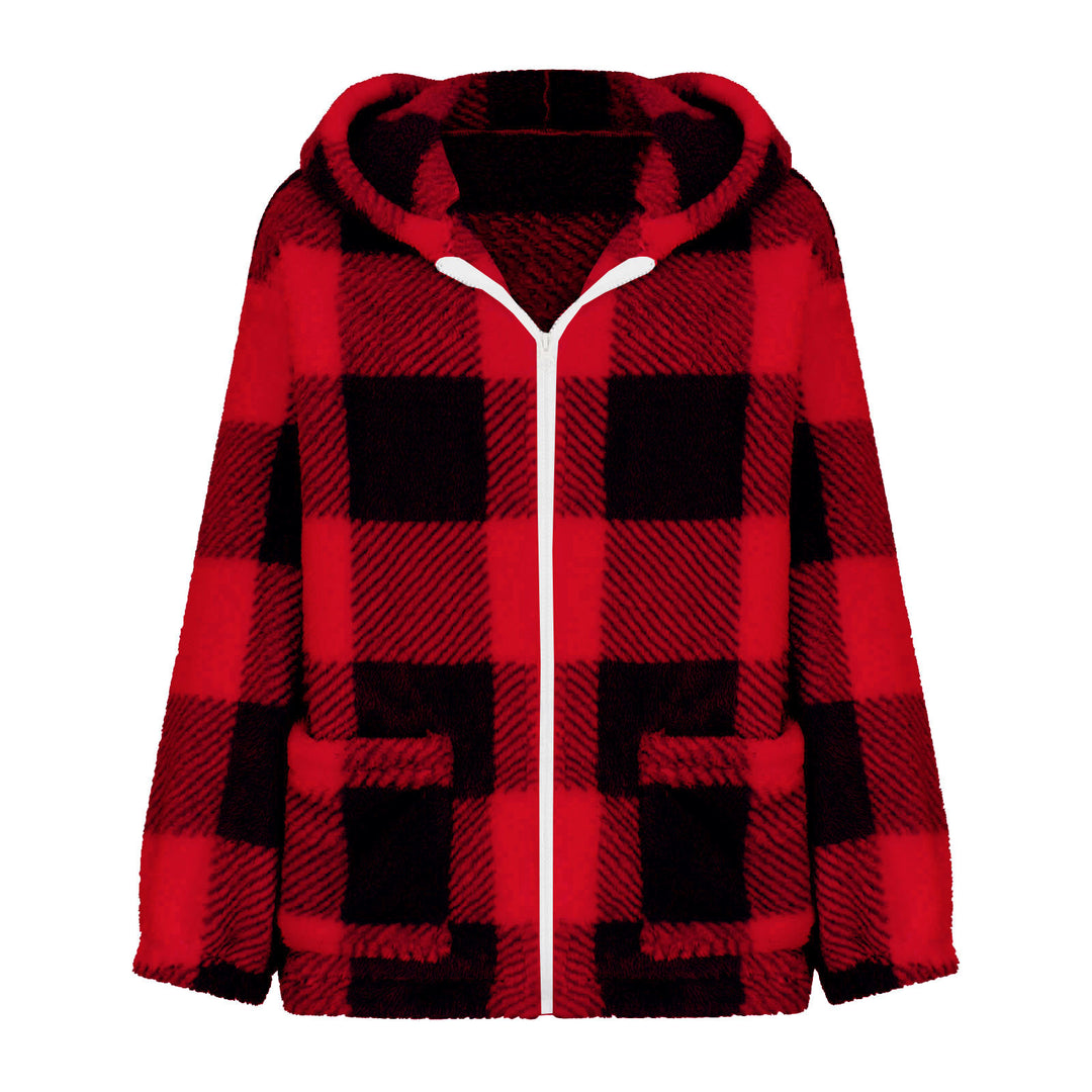 Damen nan dicke Karo-Teddyjacke mit Kapuze, Frontreißverschluss und aufgesetzten Taschen Echo Archiv