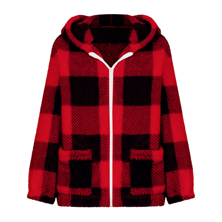 Damen nan dicke Karo-Teddyjacke mit Kapuze, Frontreißverschluss und aufgesetzten Taschen Echo Archiv