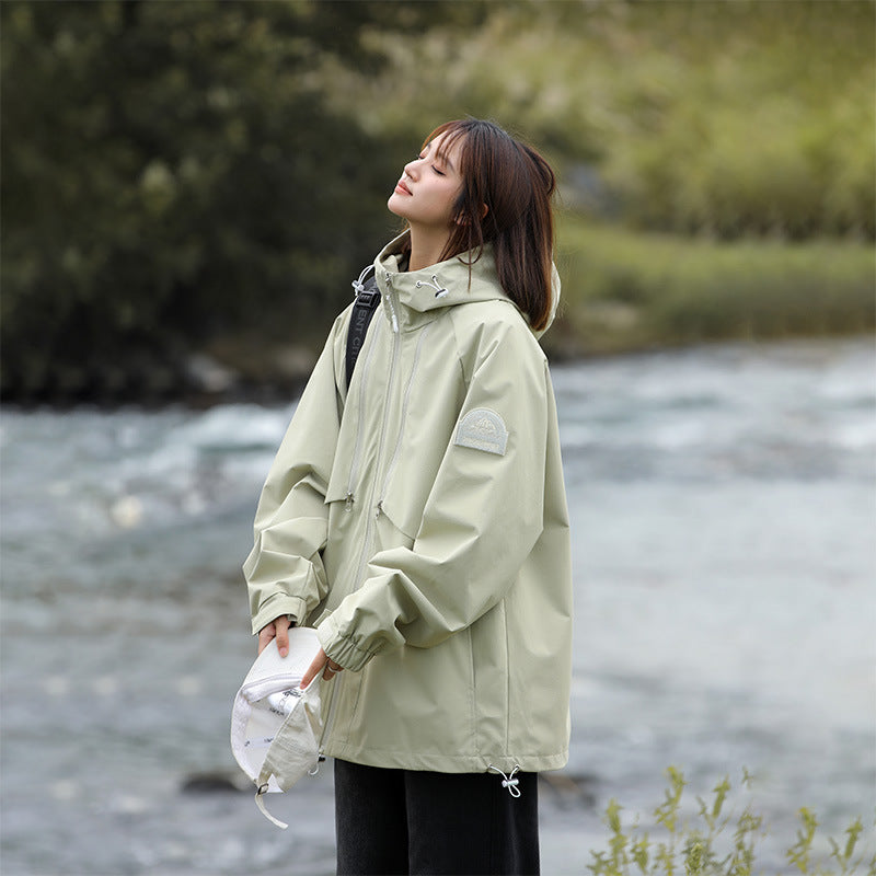 Damen Leichte Wasserabweisende Oversized Funktions-Outdoorjacke mit Kapuze Echoarchiv