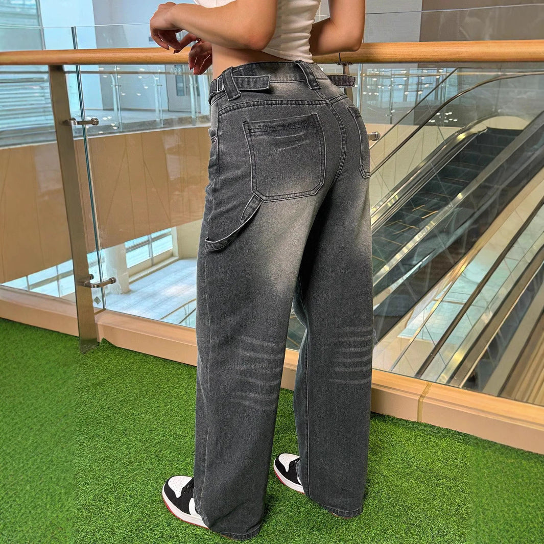 Damen Hochtaillierte lässige Wide-Leg Denimhose mit Vintage-Waschung und extra Länge Echo Archiv
