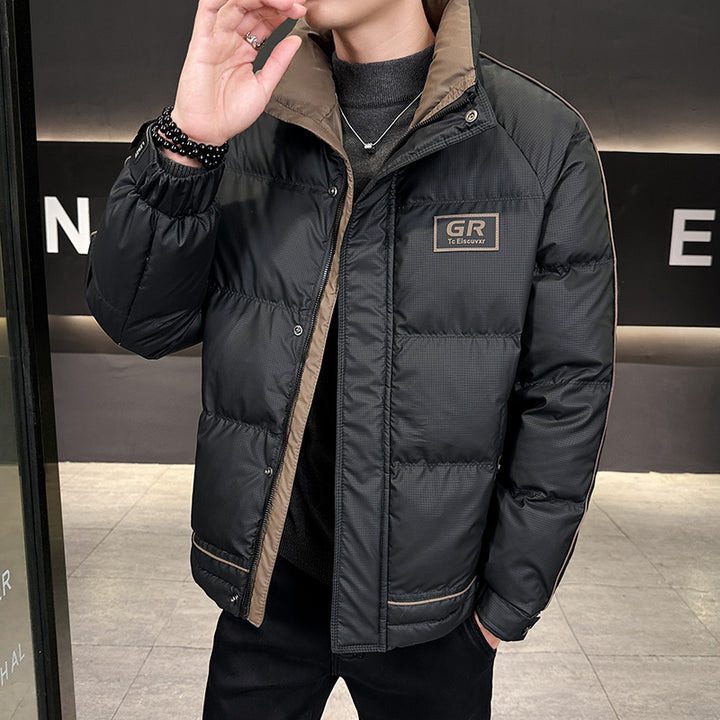 Herren Wattierte Steppjacke mit hohem Kragen, Druckknopfblende & kontrastierendem Seitenstreifen Echoarchiv