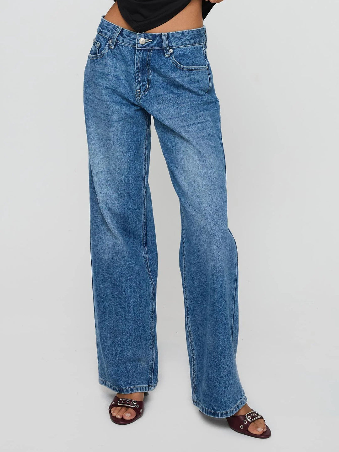 Damen nan weite Jeans mit hoher Taille, geradem Bein und entspanntem Sitz Echo Archiv