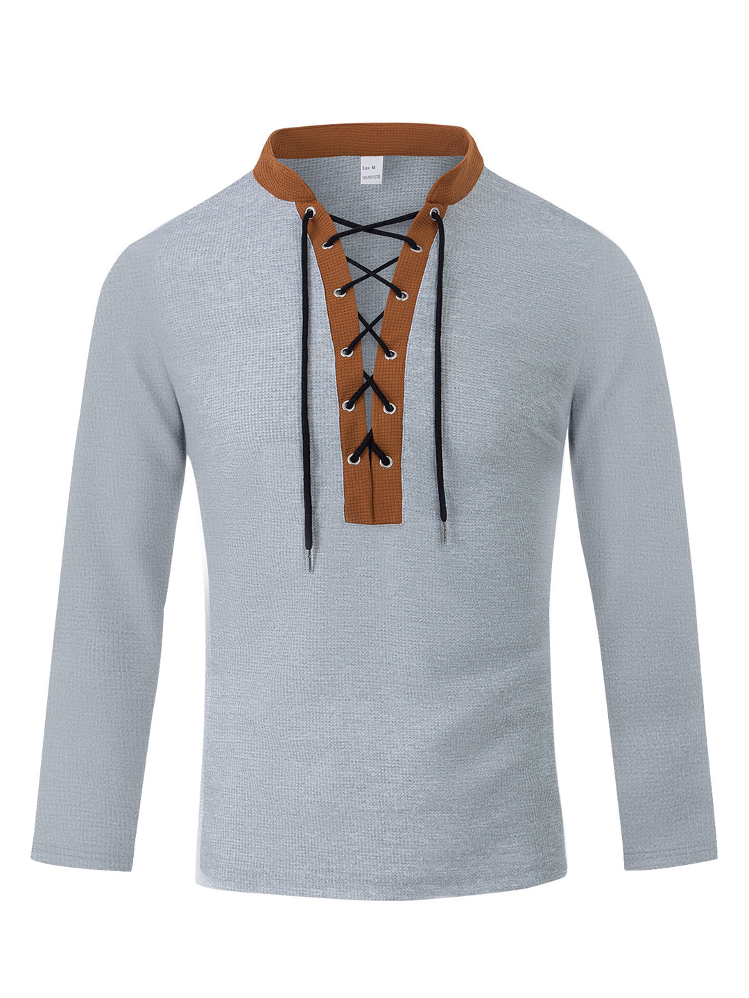 Herren Langarm-T-Shirt mit innovativer Schnürung und Melange-Optik Echoarchiv