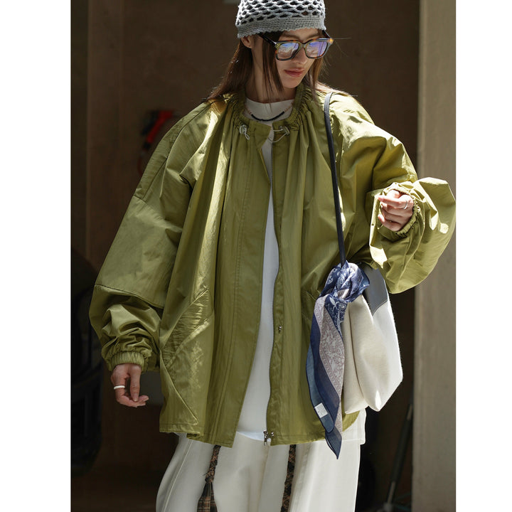 Damen Oversize Übergangsparka mit Kordelkragen und elastischen Bündchen Echoarchiv