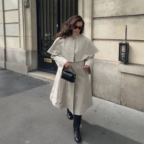 Damen Oversize-Trenchcoat mit Cape-Detail und hohem Stehkragen Echoarchiv