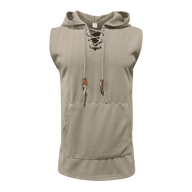 Herren Ärmelloses Sport-Tanktop mit Kapuze und Schnürung Echoarchiv