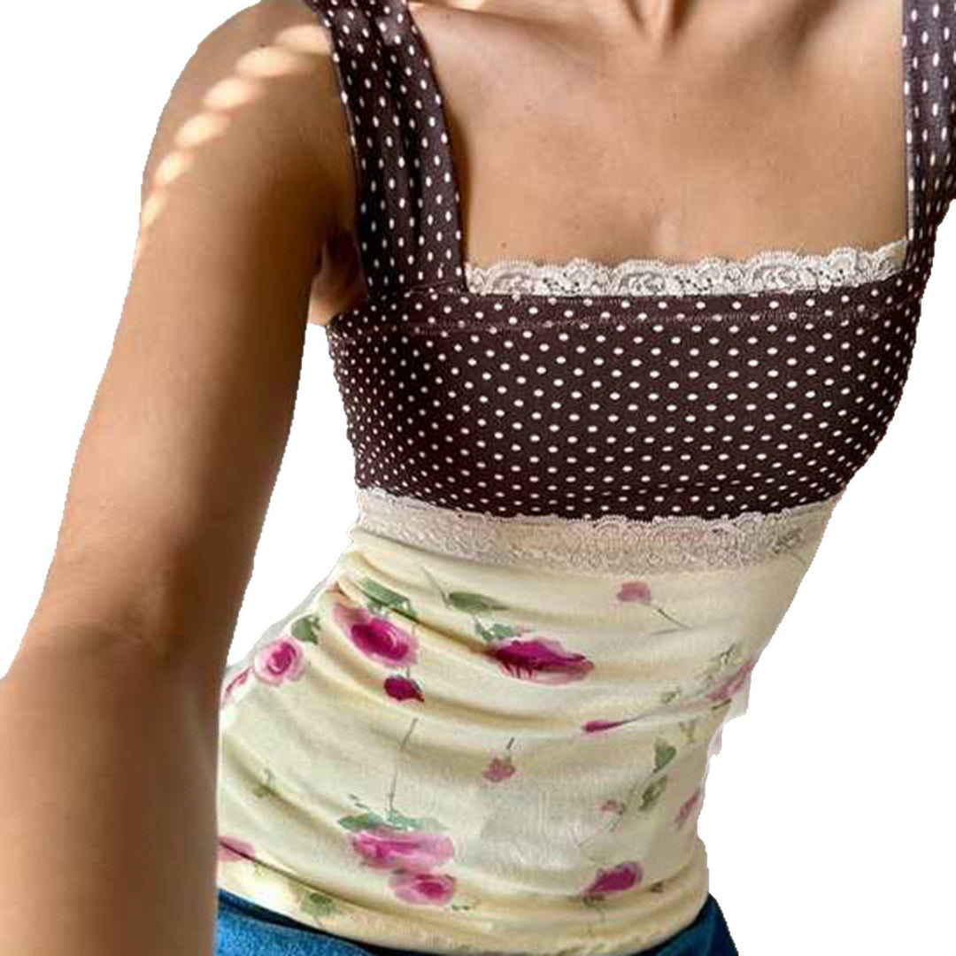 Damen Verspieltes Blütenmuster Top mit Punkten und Raffinierter Schleifenbindung Echo Archiv