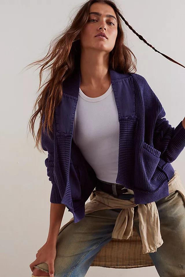 Damen Modische Strickjacke mit großen Taschen – Célinea