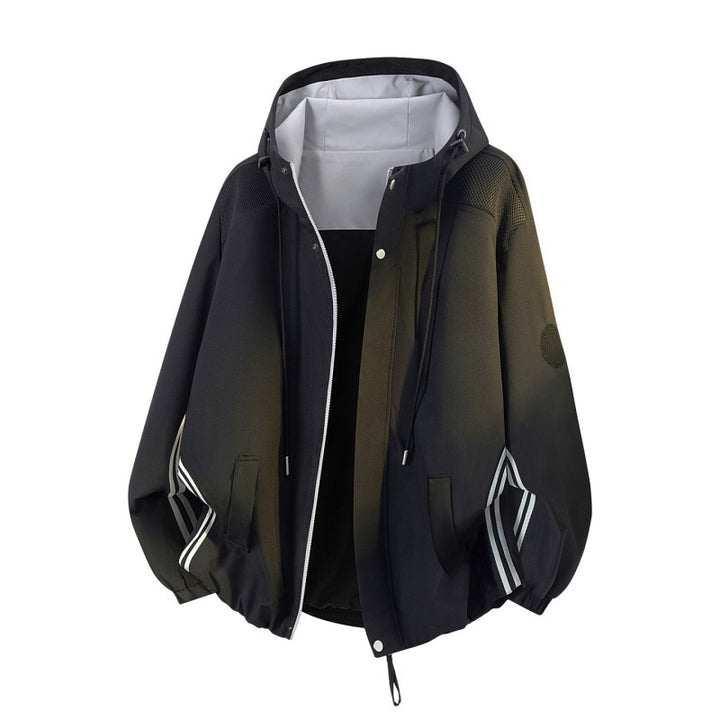 Herren Sportlich-urbane Oversize Windbreaker-Jacke mit Kapuze, reflektierenden Einsatzstreifen und elastischem Saum Echoarchiv