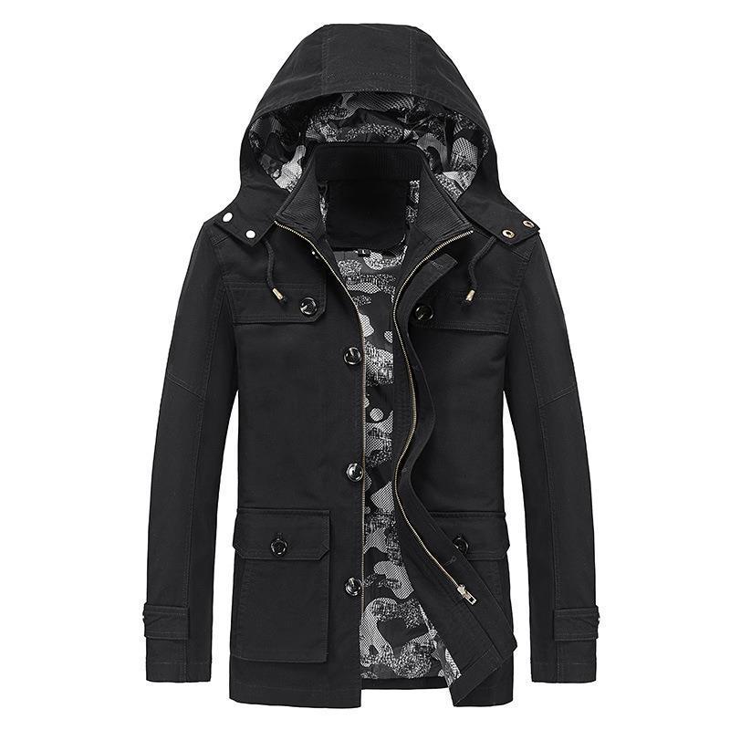 Herren mittellange Canvas-Fieldjacke mit Kapuze, Cargo‑Taschen und Camouflage‑Innenfutter Echo Archiv