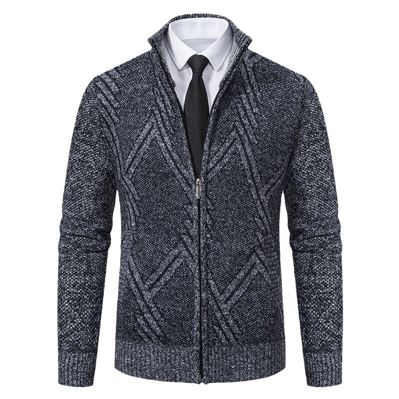Herren elegante Strickjacke mit strukturiertem Zopfmuster und hochschließendem Kragen Echoarchiv