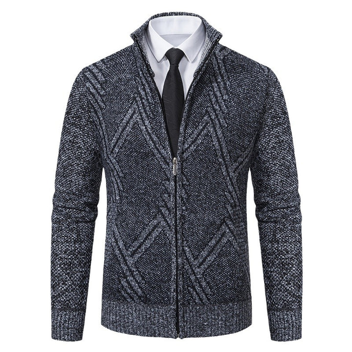 Herren elegante Strickjacke mit strukturiertem Zopfmuster und hochschließendem Kragen Echoarchiv