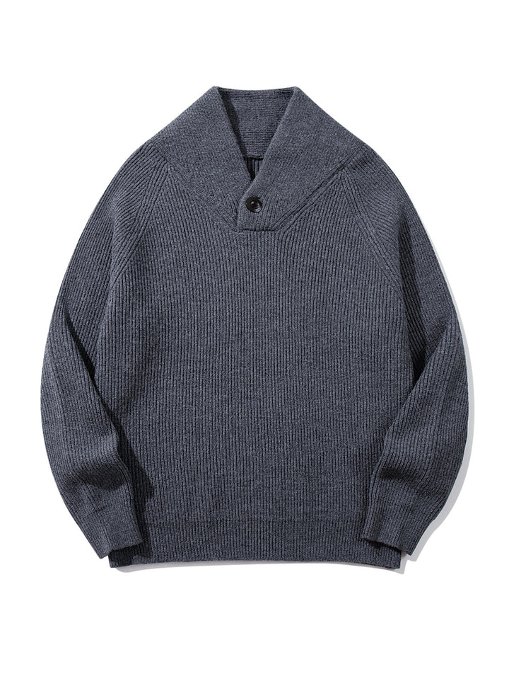 Unisex Gerippter Shawlkragen-Pullover mit Ein-Knopf-Detail Echoarchiv