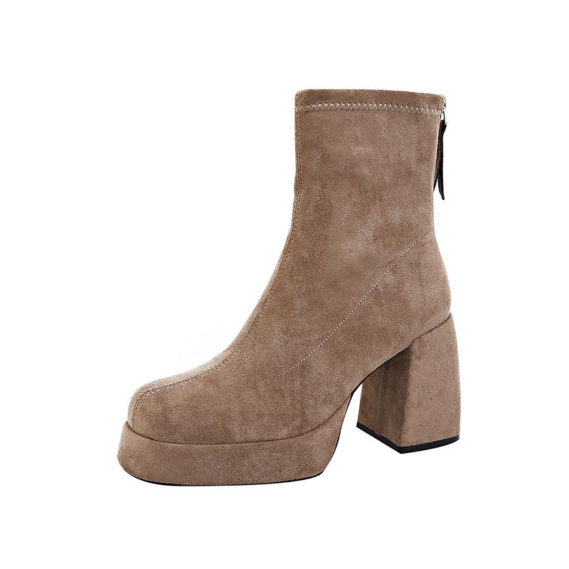 Damen Plateau‑AnklEcho Archivoots aus Veloursleder mit hohem Blockabsatz Echo Archiv