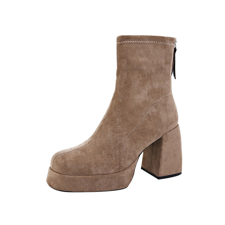 Damen Plateau‑AnklEcho Archivoots aus Veloursleder mit hohem Blockabsatz Echo Archiv