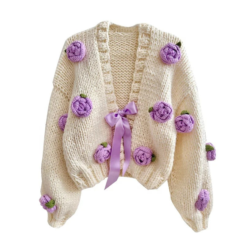 Damen Verspielt Floral strickjacke