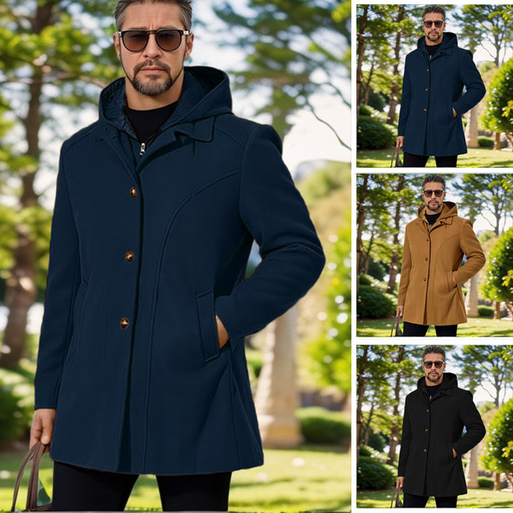 Herren elegante Übergangsjacke mit Kapuze und ausgestellten Abnähern Echoarchiv