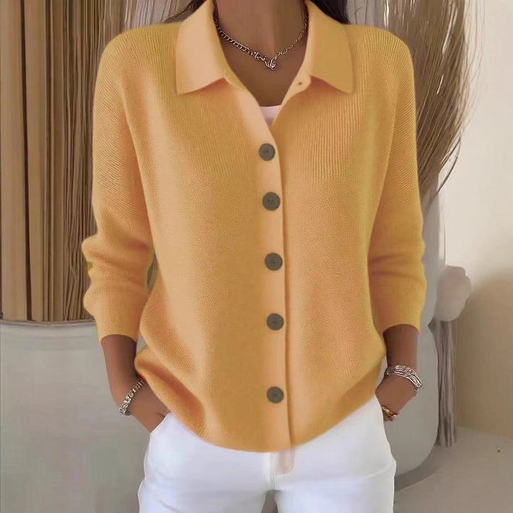 Damen nan Feinstrickjacke mit Hemdkragen und durchgehender Knopfleiste Echo Archiv