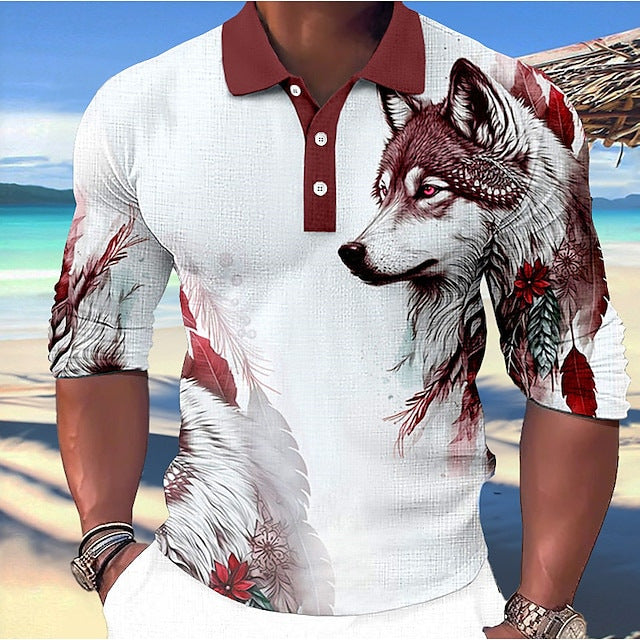 Herren Polo-Shirt mit einzigartigem Wolfsdesign Echoarchiv
