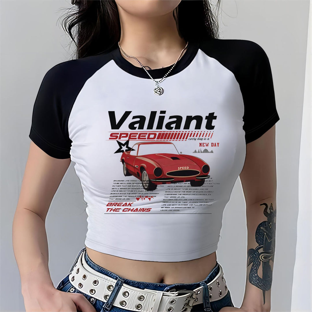 Damen Cropped T-Shirt mit auffälligem Druckdesign Echo Archiv